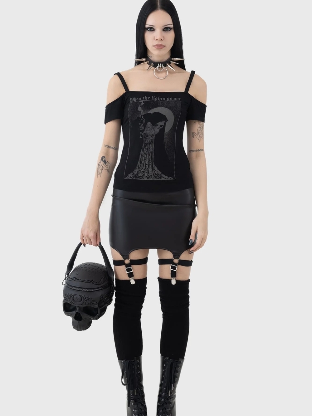 Killstar Black Skull Crossbody Bag with Pentagram Charm - Picture 5 of 6